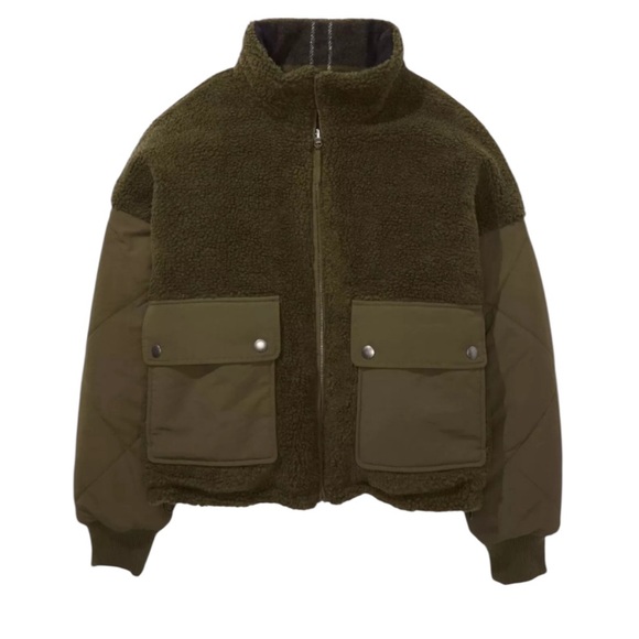 AMERICAN EAGLE | Women’s Multicolor/Green Reversible Sherpa Zip Up Coat Size S - Picture 1 of 11